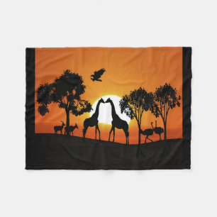 Couverture Polaire Girafe au coucher du soleil