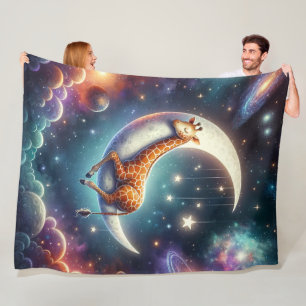 Couverture Polaire Girafe Bébé Céleste Endormie sur la Lune et les Ét
