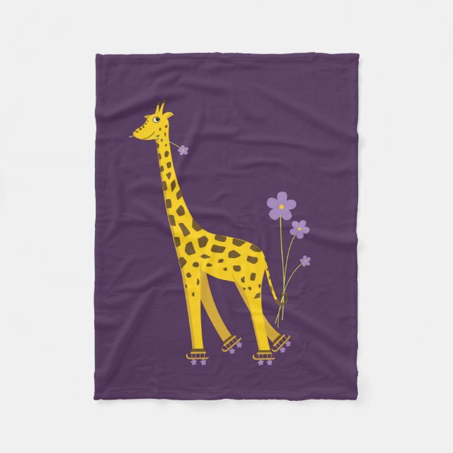 Couverture Polaire Girafe drôle pourpre de bande dessinée de patinage (Devant)