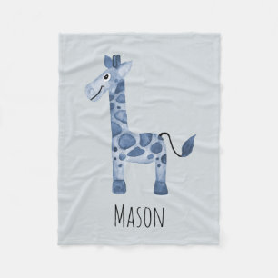 Couverture Polaire Girafe et nom du petit garçon Blue Safari