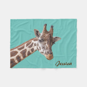 Couverture Polaire Giraffe Animal sur nom personnalisé Turquoise