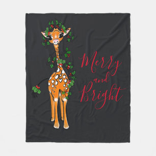Couverture Polaire Giraffe de Noël festive, guirlande verte rouge
