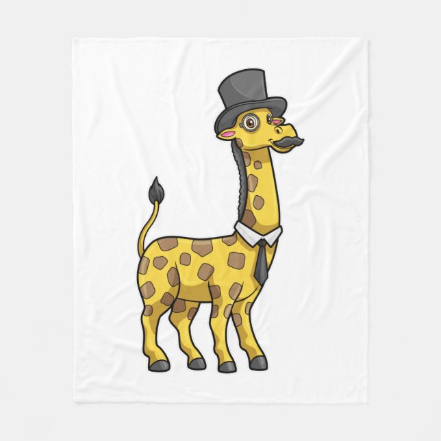 Couverture Polaire Giraffe en Gentleman avec Casquette, Cravate et Mo (Devant)