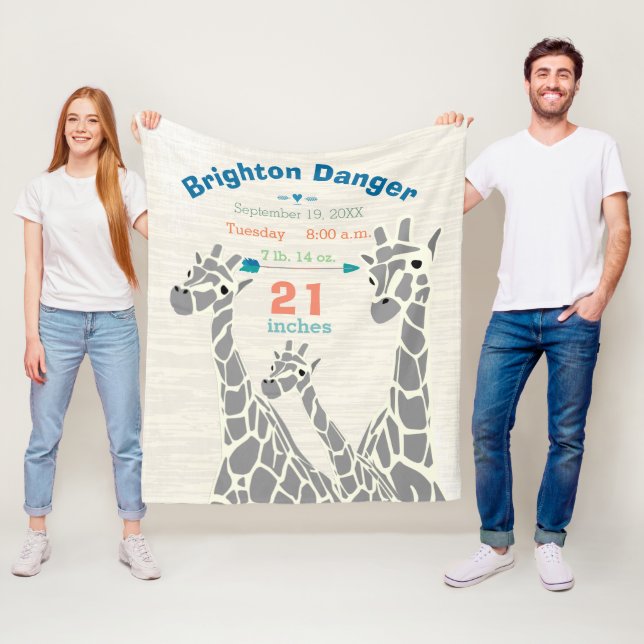 Couverture Polaire Giraffe Family Baby Boy Statistiques Birth Record (En situation)