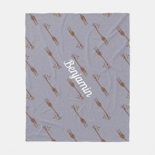 Couverture Polaire Giraffe Safari Nom personnalisé Blue Boy (Devant)