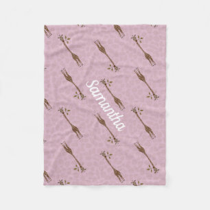 Couverture Polaire Giraffe Safari Nom personnalisé Pink Baby Girl