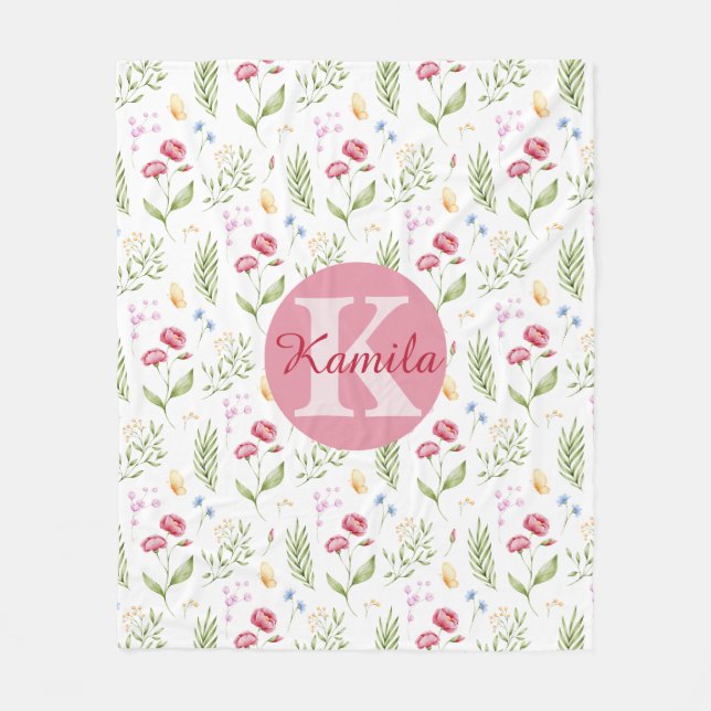Couverture Polaire Girls Cute Monogram Name Floral Fleece Blanket (Devant)