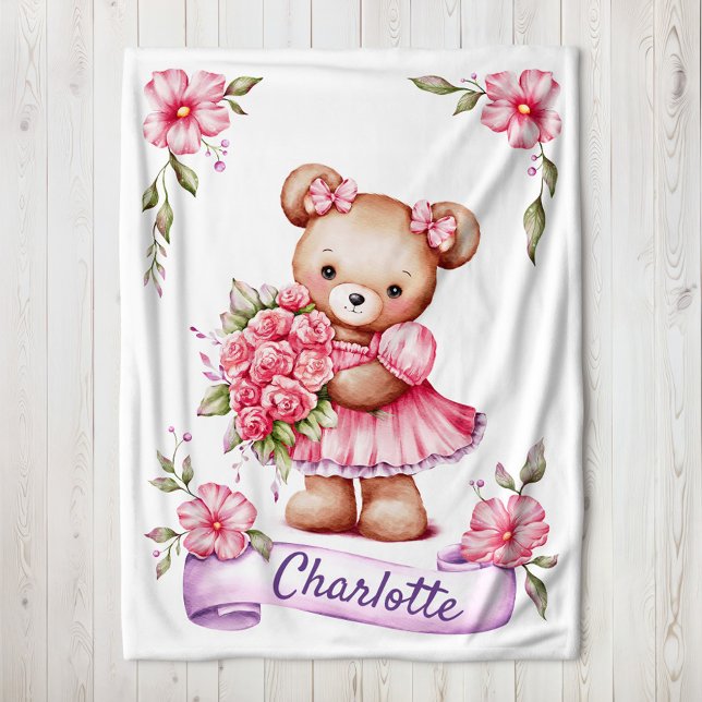 Couverture Polaire Girls Cute Teddy Bear Kids Fleece Blanket (Créateur téléchargé)