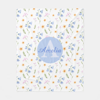 Couverture Polaire Girls Floral Pattern Monogram Name Kids Blanket