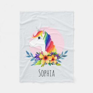 Couverture Polaire Girls Magical Rainbow Unicorn et nom Enfants