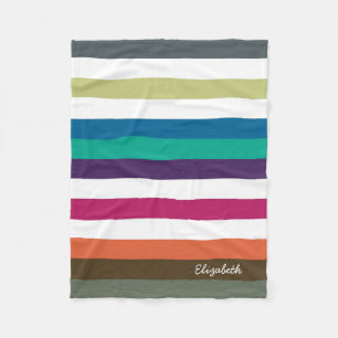 Couverture Polaire Girly Bold Rainbow Big Horizontal Stripes et nom