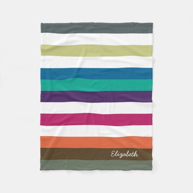 Couverture Polaire Girly Bold Rainbow Big Horizontal Stripes et nom (Devant)