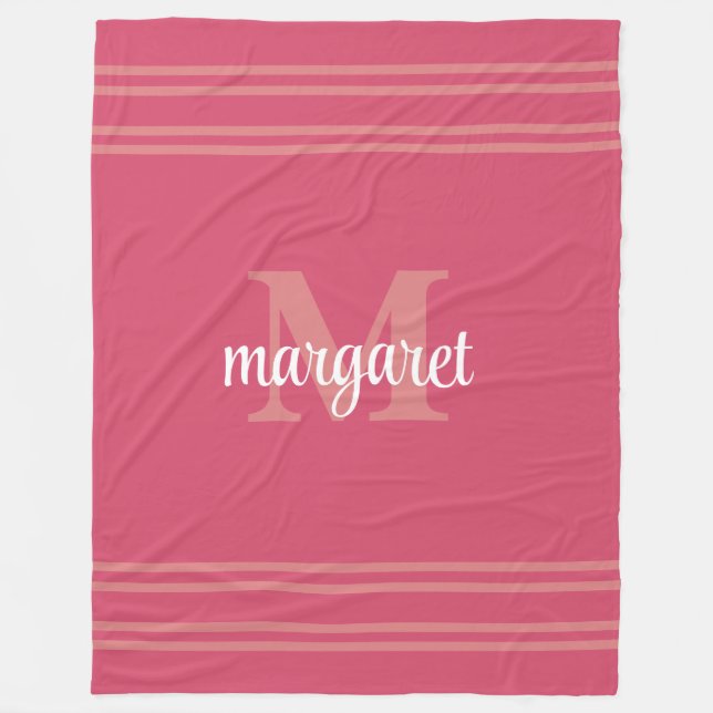 Couverture Polaire Girly hot pink  white monogram name Fleece Blanket (Devant)