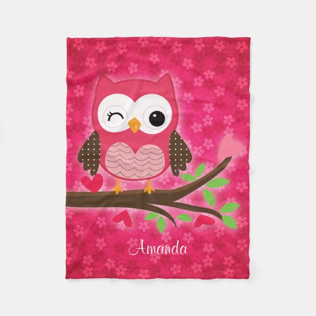 Couverture Polaire Girly mignon de hibou de roses indien personnalisé (Devant)