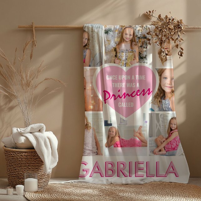 Couverture Polaire Girly Princess Photo Collage Coeur | Nom (Créateur téléchargé)