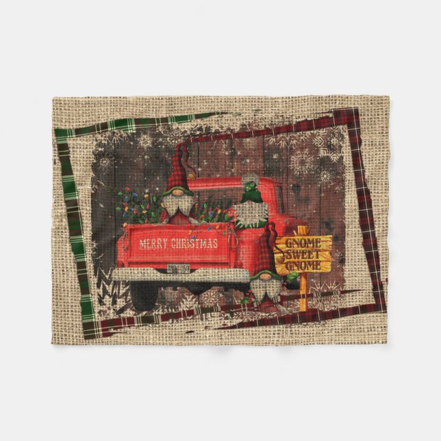 Couverture Polaire Gnome de Noël Gnome Sweet Gnome Red Truck Plaid Ru (Devant (Horizontal))