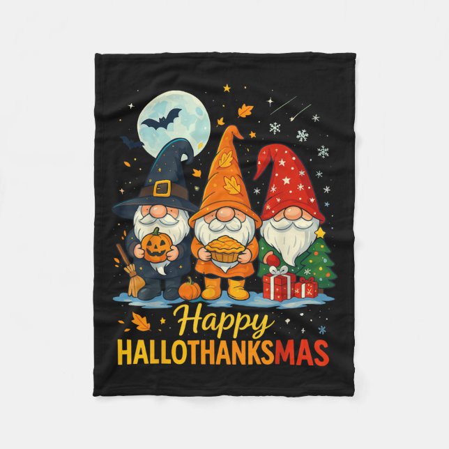 Couverture Polaire Gnome Joyeux Hallothanksmas Chemise Halloween Noël (Devant)