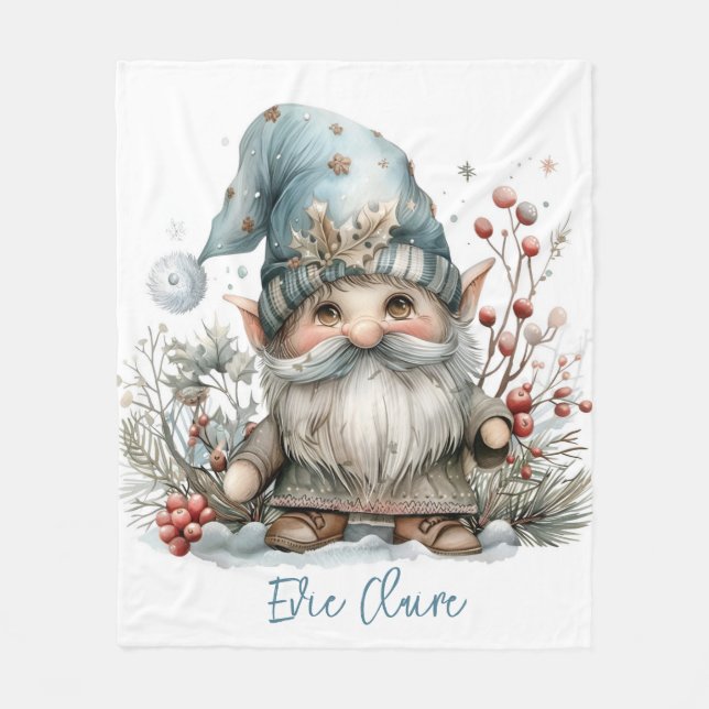 Couverture Polaire Gnome scandinave en Aquarelle Bleue Bébé (Devant)