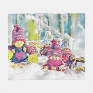 Couverture Polaire Gnomes dans la neige aquarelle peinture vintage