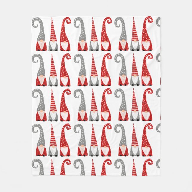 Couverture Polaire Gnomes de Noël modernes Nains Motif gris rouge (Devant)