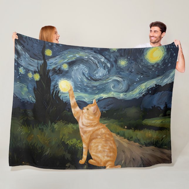 Couverture Polaire Gogh Kitty Starry Night Chat (En situation)