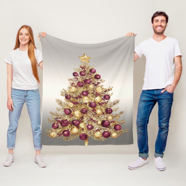 Couverture Polaire Gold Burgundy Christmas Tree Fleece Blanket (En situation)
