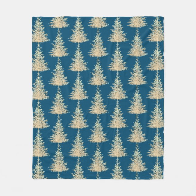 Couverture Polaire Gold et bleu à feuillage persistant arbre élégant  (Devant)