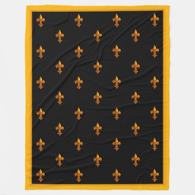 Couverture Polaire Gold Fleurs de Lis sur une bannière noire (Devant)