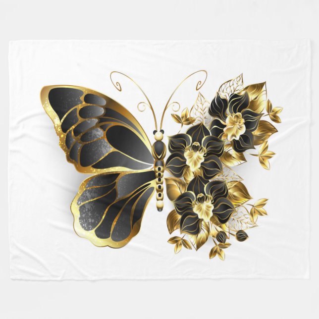 Couverture Polaire Gold flower Butterfly with Black Orchid (Devant (Horizontal))