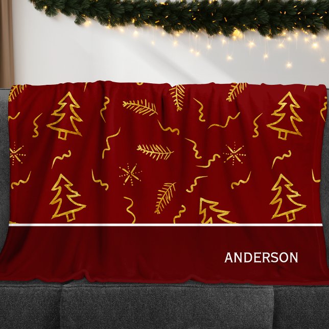 Couverture Polaire Gold Foil Noël Arbre Motif Red Holiday (Créateur téléchargé)