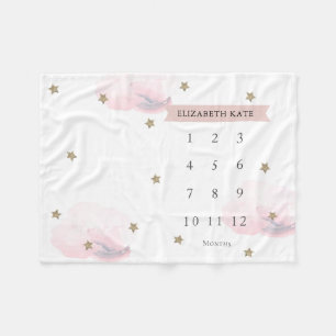 Couverture Polaire Gold Stars & Nuages Rose Girl Monthly Milestone