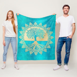Couverture Polaire Gold Tree of Life sur Turquoise