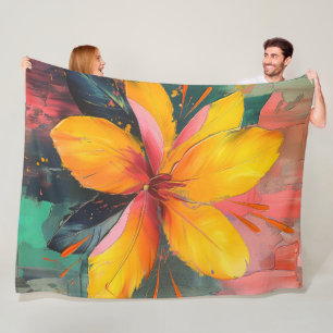 Couverture Polaire Golden Bloom – Expression florale abstraite vibran