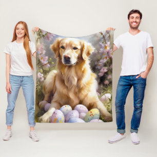 Couverture Polaire Golden Retriever avec oeufs de Pâques