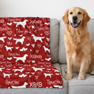 Couverture Polaire Golden Retriever Blanket with Heart Doodles 
