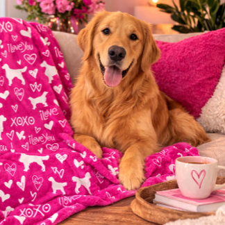 Couverture Polaire Golden Retriever Blanket with Heart Doodles 