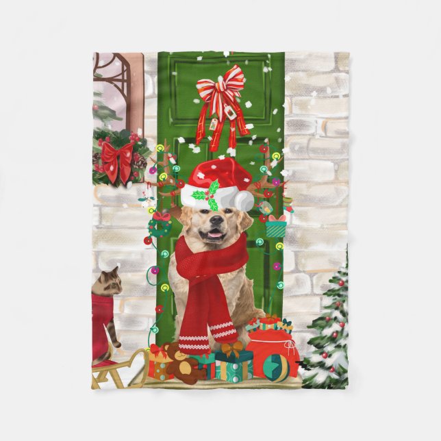 Couverture Polaire Golden Retriever Chien Noël (Devant)