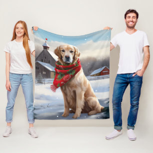 Couverture Polaire Golden Retriever Dog in Snow Christmas