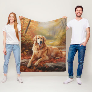 Couverture Polaire Golden Retriever en automne Leaves automne Inspire