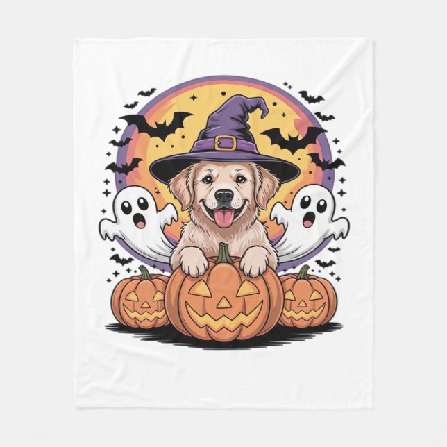 Couverture Polaire Golden Retriever Halloween Witch Chien classique T (Devant)