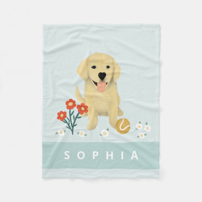 Couverture Polaire Golden Retriever mignon chien enfants Floral (Devant)