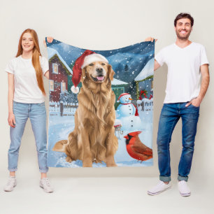 Couverture Polaire Golden Retriever Winter Wonderland Noël Joie