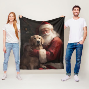 Couverture Polaire Golden Retriever with Santa Clause Christmas