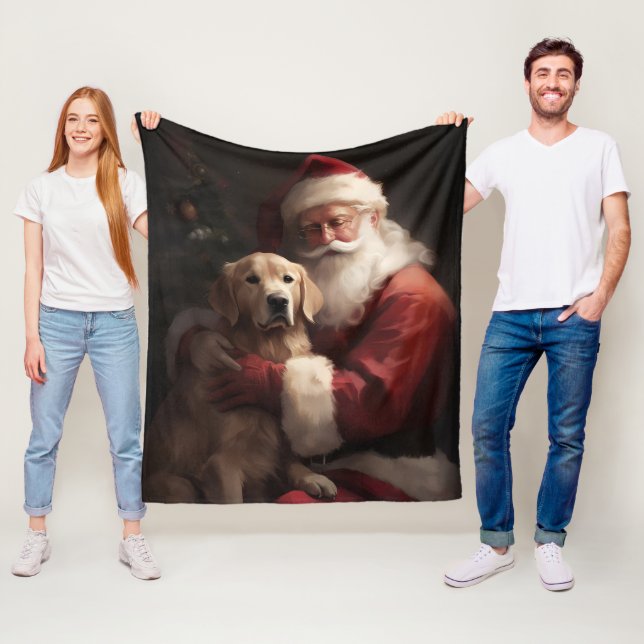 Couverture Polaire Golden Retriever with Santa Clause Christmas (En situation)