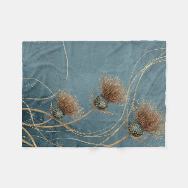 Couverture Polaire Golden Thistle Teal Blue Texture Elegance (Devant (Horizontal))