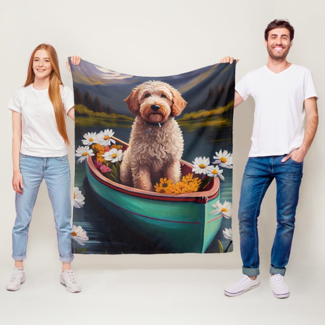 Couverture Polaire Goldendoodle on a Paddle : Une aventure Pittoresqu (En situation)