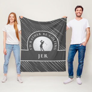 Couverture Polaire Golf Custom Golfeur Monogrammé Silhouette Gris Fle