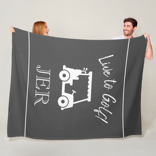 Couverture Polaire Golf Panier Live to Golf Monogramme Gris & Blanc (En situation)