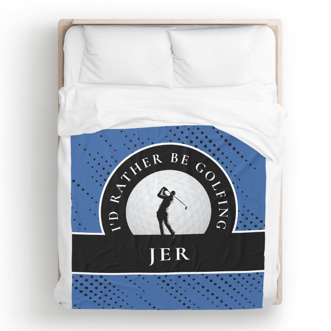 Couverture Polaire Golf Personnalisé Monogramme de golf Silhouette Bl (Golf Custom Golfer Monogram Silhouette Royal Blue Black Men's Personalized Fleece Blanket)