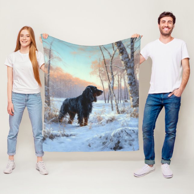 Couverture Polaire Gordon Setter Qu'il neige Noël (En situation)
